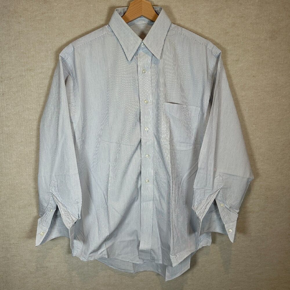 Vintage Unbranded Pinstripe Broadcloth Dress Shirt Men's 15.5-32 Made in USA